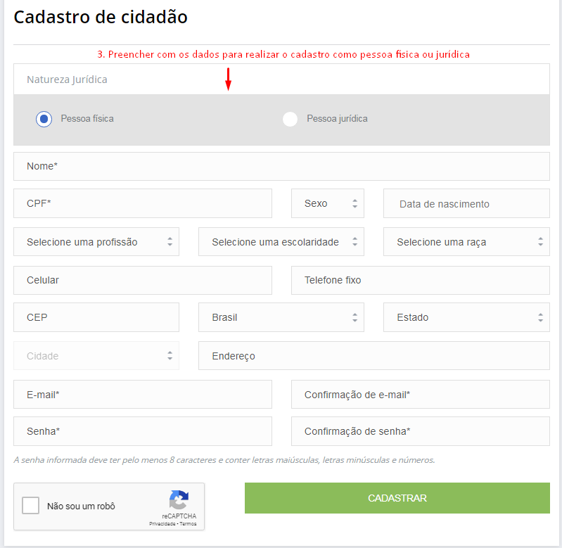 Preenchimento do Cadastro