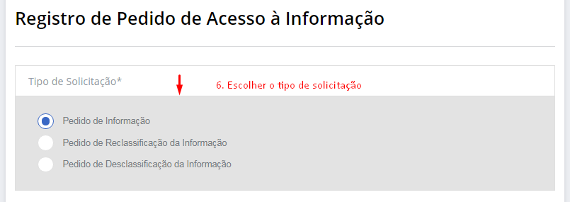Escolha do Tipo de Solicitação