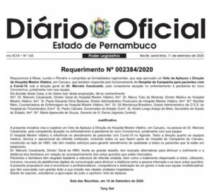 Gestão do HMV agradece requerimento de voto de aplauso do deputado Tony Gel