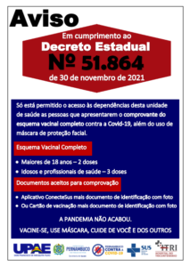 Através de decreto do Estado, UPAE passará a exigir comprovante de vacinação