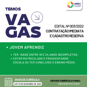 HREC contrata Jovem Aprendiz