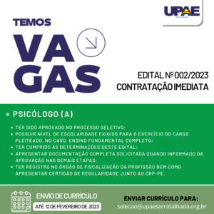 UPAE com vaga para psicólogo(a)