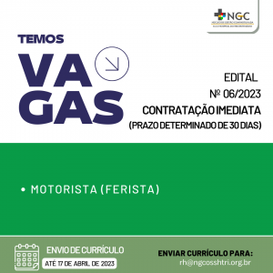 NGC oferta vaga para motorista